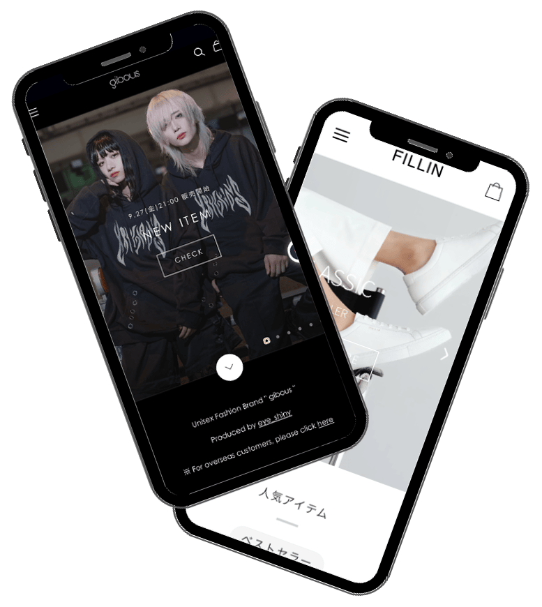 gibousとFILLINのECサイトのiphoneのmockup